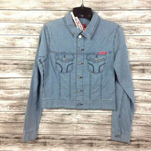 Dickies Girl Denim Jean Jacket Juniors Medium Small High Waist Button Front